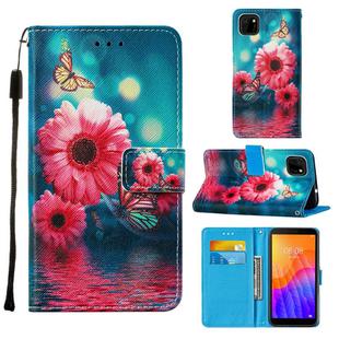 For Huawei Y5p / Honor 9S Cross Texture Painting Pattern Horizontal Flip Leather Case with Holder & Card Slots & Wallet & Lanyard(Chrysanthemum)