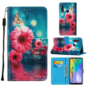 For Huawei Y6p Cross Texture Painting Pattern Horizontal Flip Leather Case with Holder & Card Slots & Wallet & Lanyard(Chrysanthemum)