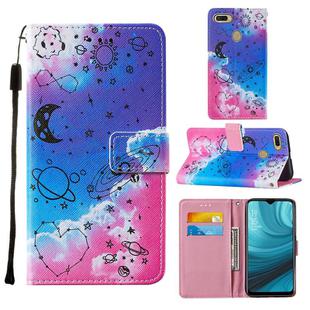 For Oppo A7 / A5S / A12 Cross Texture Painting Pattern Horizontal Flip Leather Case with Holder & Card Slots & Wallet & Lanyard(Love Universe)