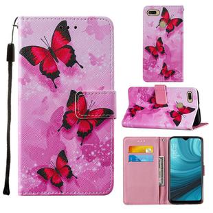 For Oppo A7 / A5S / A12 Cross Texture Painting Pattern Horizontal Flip Leather Case with Holder & Card Slots & Wallet & Lanyard(Pink Butterfly)
