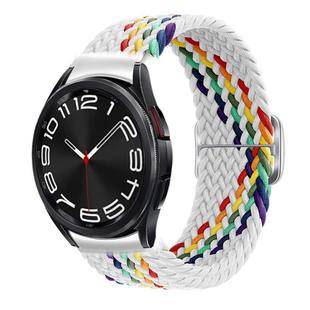 For Samsung Galaxy Watch 7 / 6 / 5 / 4  Kalebol Eight Buckle Nylon Braided Watch Band(White Rainbow)