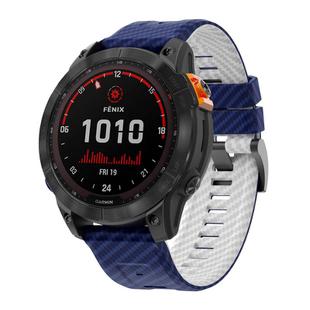 For Garmin Fenix 7 22mm Kalebol Two Color Carbon Fiber Print Silicone Watch Band(Royal Blue White)