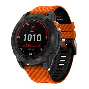 For Garmin Fenix 7 22mm Kalebol Two Color Carbon Fiber Print Silicone Watch Band(Orange Black)