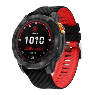 For Garmin Fenix 7 22mm Kalebol Two Color Carbon Fiber Print Silicone Watch Band(Black Red)
