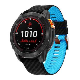 For Garmin Fenix 7 22mm Kalebol Two Color Carbon Fiber Print Silicone Watch Band(Black Sky Blue)