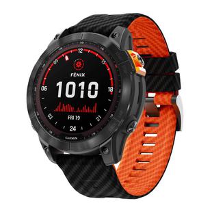 For Garmin Fenix 7X 26mm Kalebol Two Color Carbon Fiber Print Silicone Watch Band(Black Orange)