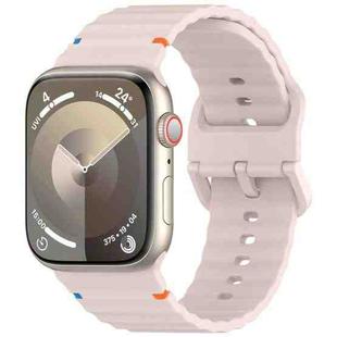 For Apple Watch 46mm / 49mm / 45mm / 44mm Kalebol Wavy Grain Stitched Silicone Watch Band(Sand Pink)
