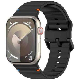 For Apple Watch 42mm / 41mm / 40mm / 38mm Kalebol Wavy Grain Stitched Silicone Watch Band(Black)
