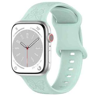 For Apple Watch 46mm / 49mm / 45mm / 44mm Kalebol 8-shaped Buckle Butterfly Embossed Silicone Watch Band(Light Green)