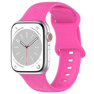 For Apple Watch 46mm / 49mm / 45mm / 44mm Kalebol 8-shaped Buckle Butterfly Embossed Silicone Watch Band(Hot Pink)