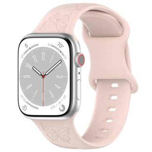 For Apple Watch 46mm / 49mm / 45mm / 44mm Kalebol 8-shaped Buckle Butterfly Embossed Silicone Watch Band(Sand Pink)
