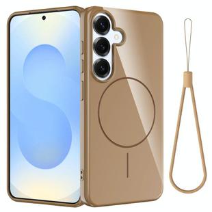 For Samsung Galaxy S23 FE 5G Glossy TPU Shockproof MagSafe Phone Case with Lanyard(Gold)