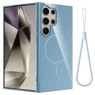 For Samsung Galaxy S23 Ultra 5G Glossy TPU Shockproof MagSafe Phone Case with Lanyard(Blue)