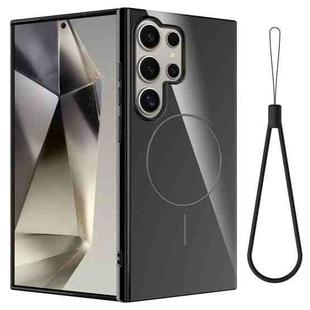 For Samsung Galaxy S23 Ultra 5G Glossy TPU Shockproof MagSafe Phone Case with Lanyard(Black)