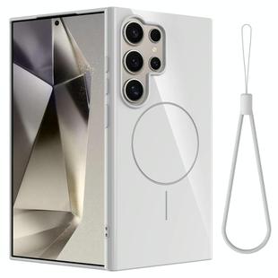 For Samsung Galaxy S23 Ultra 5G Glossy TPU Shockproof MagSafe Phone Case with Lanyard(White)