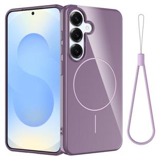 For Samsung Galaxy S24 FE 5G Glossy TPU Shockproof MagSafe Phone Case with Lanyard(Purple)