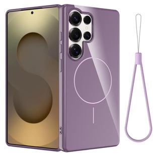For Samsung Galaxy S25 Ultra 5G Glossy TPU Shockproof MagSafe Phone Case with Lanyard(Purple)