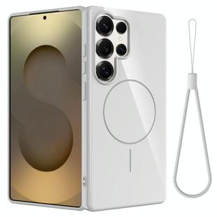 For Samsung Galaxy S25 Ultra 5G Glossy TPU Shockproof MagSafe Phone Case with Lanyard(White)