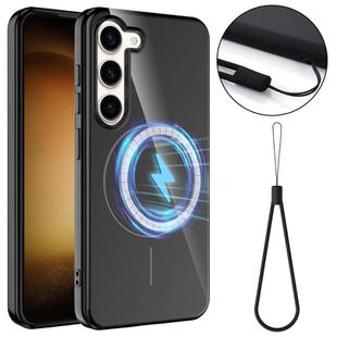 For Samsung Galaxy S23+ 5G Glossy TPU Shockproof MagSafe Phone Case with Lanyard(Black)