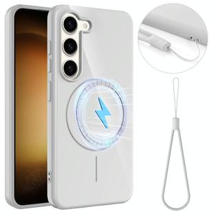 For Samsung Galaxy S23+ 5G Glossy TPU Shockproof MagSafe Phone Case with Lanyard(White)