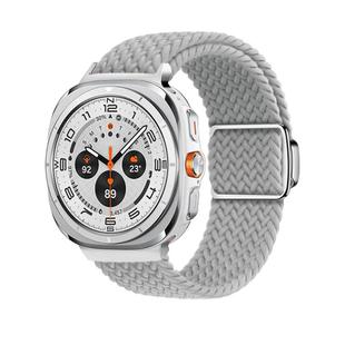 For Samsung Galaxy Watch Ultra 47mm Kalebol Braided Loop Magnetic Silver Buckle Watch Band(Light Grey)