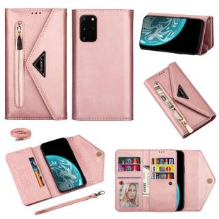For Samsung Galaxy S20+ Skin Feel Zipper Horizontal Flip Leather Case with Holder & Card Slots & Photo Frame & Lanyard & Long Rope(Rose Gold)