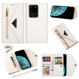 For Samsung Galaxy S20 Ultra Skin Feel Zipper Horizontal Flip Leather Case with Holder & Card Slots & Photo Frame & Lanyard & Long Rope(White)
