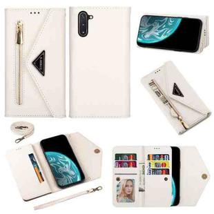 For Samsung Galaxy Note10 Skin Feel Zipper Horizontal Flip Leather Case with Holder & Card Slots & Photo Frame & Lanyard & Long Rope(White)