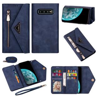 For Samsung Galaxy S10 Skin Feel Zipper Horizontal Flip Leather Case with Holder & Card Slots & Photo Frame & Lanyard & Long Rope(Blue)