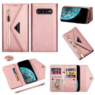 For Samsung Galaxy S10 Skin Feel Zipper Horizontal Flip Leather Case with Holder & Card Slots & Photo Frame & Lanyard & Long Rope(Rose Gold)