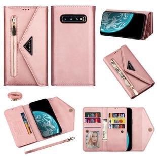 For Samsung Galaxy S10e Skin Feel Zipper Horizontal Flip Leather Case with Holder & Card Slots & Photo Frame & Lanyard & Long Rope(Rose Gold)