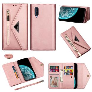 For Samsung Galaxy A50 / A50s / A30s Skin Feel Zipper Horizontal Flip Leather Case with Holder & Card Slots & Photo Frame & Lanyard & Long Rope(Rose Gold)