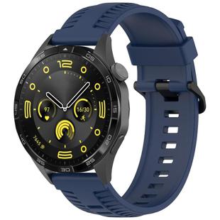 22mm Kalebol Black Buckle Tire Pattern Silicone Watch Band(Navy Blue)