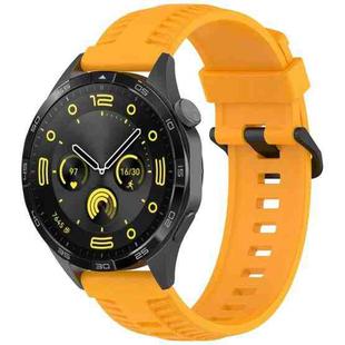 22mm Kalebol Black Buckle Tire Pattern Silicone Watch Band(Yellow)
