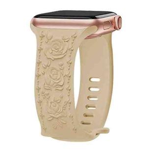 For Apple Watch 46mm / 49mm / 45mm / 44mm Kalebol 8-shaped Buckle Rose Embossed Silicone Watch Band(Milk Tea)
