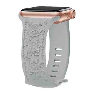 For Apple Watch 42mm / 41mm / 40mm / 38mm Kalebol 8-shaped Buckle Rose Embossed Silicone Watch Band(Cloudy Gray)