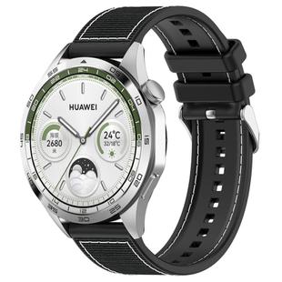 22mm Kalebol Ordinary Silver Buckle Hybrid Nylon Braid Silicone Watch Band(Black)