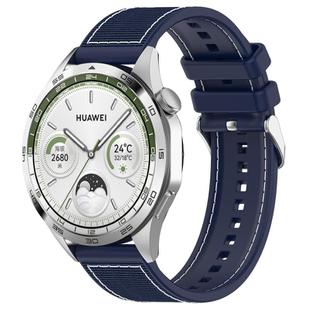22mm Kalebol Ordinary Silver Buckle Hybrid Nylon Braid Silicone Watch Band(Midnight Blue)