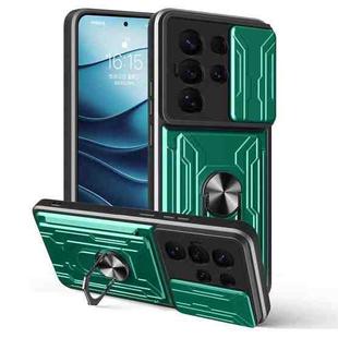 For Samsung Galaxy S25 Ultra 5G Sliding Camshield TPU+PC Phone Case with Card Slot(Dark Green)