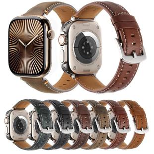 For Apple Watch 46mm / 49mm / 45mm / 44mm Kalebol Stitched Genuine Leather Watch Band(Pull Up Leather Black)