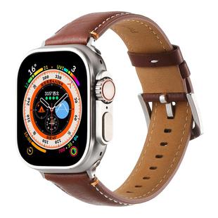 For Apple Watch 46mm / 49mm / 45mm / 44mm Kalebol Stitched Genuine Leather Watch Band(Pull Up Leather Brown)