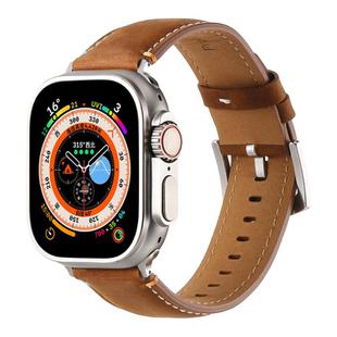 For Apple Watch 46mm / 49mm / 45mm / 44mm Kalebol Stitched Genuine Leather Watch Band(Frosted Brown)