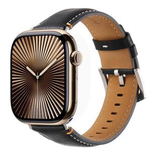 For Apple Watch 42mm / 41mm / 40mm / 38mm Kalebol Stitched Genuine Leather Watch Band(Pull Up Leather Black)