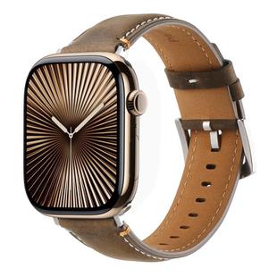 For Apple Watch 42mm / 41mm / 40mm / 38mm Kalebol Stitched Genuine Leather Watch Band(Frosted  Olive)
