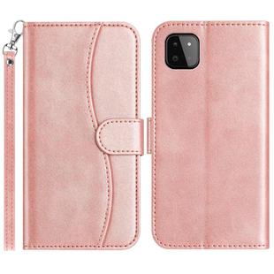 For Samsung Galaxy A22 5G Dual-Folded S-shape Leather Phone Case(Rose Gold)