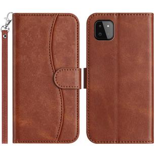 For Samsung Galaxy A22 5G Dual-Folded S-shape Leather Phone Case(Coffee)