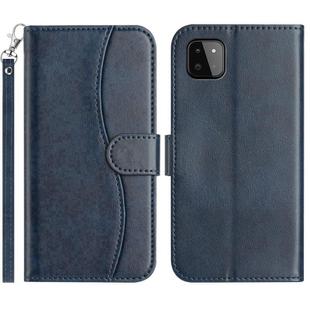 For Samsung Galaxy A22 5G Dual-Folded S-shape Leather Phone Case(Navy Blue)