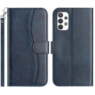 For Samsung Galaxy A73 Dual-Folded S-shape Leather Phone Case(Navy Blue)