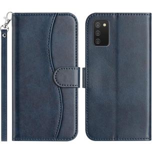 For Samsung Galaxy A02s EU Dual-Folded S-shape Leather Phone Case(Navy Blue)