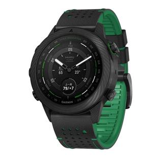 For Garmin Fenix 7X 26mm Kalebol Dot Hole Silicone Leather Quick Release Watch Band(Black Green)
